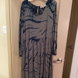 Anthropologie XL petite blue rye dye maxi dress